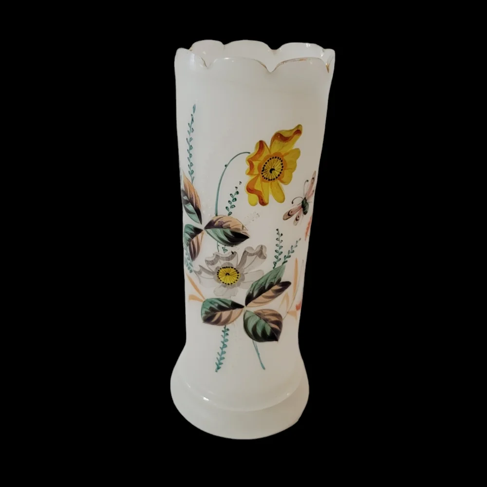 Victorian Bristol Frosted Glass Vase Handpainted